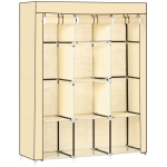HOMCOM Schrank aus Stoff, Aufbewahrungslösung, 8 Regale, 2 Kleiderstangen, Beige