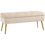 HOMCOM Bank met Opbergruimte, Gestoffeerde Bank met Deksel, Fluwelen Slaapkamerbank voor Hal, Slaapkamer of Woonkamer, Metalen Frame, 102 x 35 x 43 cm, Beige