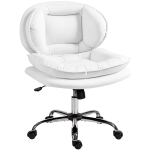 HOMCOM Cadeira de Escritório com Rodas Cadeira para Secretária com Função Inclinável Assento Amplo Sem Braços 60x65x83-93 cm Branco