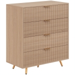 HOMCOM Bedroom Chest of Drawers with 4 Drawers, Fluted Dresser with Gold Tone Handles, Storage Cabinet, Natural