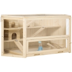 PawHut Casetta per Criceti in Legno a 3 Livelli con Tetto Apribile e Parete Trasparente, 115x60x55cm