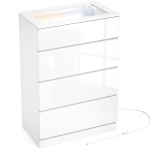HOMCOM Cómoda de 4 Cajones con Joyero Encimera de Vidrio Templado Luces LED y Control Bluetooth Blanca