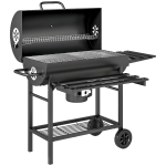 Outsunny Houtskoolbarbecue van staal BBQ Smoker met deksel handgrepen thermometer wielen draagbaar 114 x 65 x 95 cm