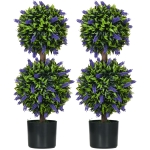 HOMCOM Kunstlavendelbomen, Set van 2, met Cementen Bloempot, Ø15x70 cm, Groen