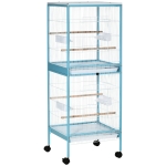 PawHut Grande Cage à Oiseaux sur Pied Double avec Mangeoires Perchoirs Plateau Amovible Roulettes 51,5 x 50 x 140 cm Bleu Clair