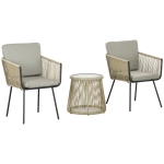 Outsunny Set da Esterno con Tavolino in Vetro e 2 Sedie da Giardino in Rattan Stile Boho, Caffè