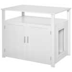 PawHut Wooden Cat Litter Box Enclosure Furniture with Adjustable Interior Wall & Large Tabletop for Nightstand, White