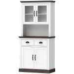 HOMCOM Alacena de Cocina Alta con Puertas de Cristal 2 Cajones Estantes Ajustables Compartimento Abierto 80x38x170 cm Blanco