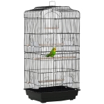 PawHut Gaiola para Passáros Gaiola de Metal com Portas 4 Comedouros 3 Poleiros Baloiço Bandeja Removível e Alça de Transporte para Papagaio Canário Periquito 46,5x35,5x92cm Preto