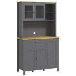 HOMCOM Armário de Cozinha Alto com 5 Portas Prateleira Ajustável, Gaveta Bancada Aberta para Microondas Orifício para Cabo 100x40x180 cm Cinza