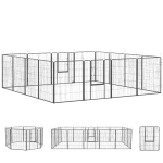 PawHut Welpenauslauf, modulares Design, 16 Elemente, 2 Türen, wetterfest, Stahl, 3,2 x 3,2 x 1 m, grau