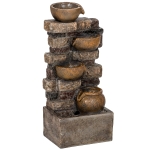 Outsunny 28" 5-Tier Outdoor Fountain, Cascading Waterfall Feature with LED Lights, Adjustable Flow, Rustic Brown