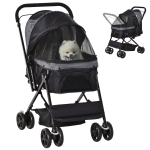PawHut Poussette pour chien animaux de compagnie pliable 4 roues EVA guidon réglable panier 76,5 x 52 x 95 cm