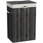 HOMCOM Cesto de Roupa de Bambu Dobrável Cesto para Roupa Suja com Tampa e Bolsa Amovível 40x30x60 cm Cinza Escuro