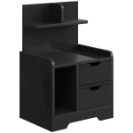 HOMCOM Bedside Table, Small Bedside Cabinet with 2 Drawers and Storage Shelves for Bedroom, Black Wood Effect