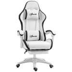 Vinsetto Cadeira Gaming de Couro PU com Altura Ajustável Reclinável 135° e Apoio para os Pés Retrátil 65x65x121-129 cm Branco e Preto