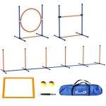 PawHut Honden-Agility-Set Hondenparcours, 1 Ring, 1 Horden, 1 Slalom-Set, 352 cm x 66 cm x 69 cm, Blauw + Rood