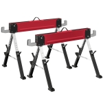 HOMCOM 2-delige set zaagbokken tot 1160 kg, inklapbaar, 7-voudig in hoogte verstelbaar (64-81 cm), metalen werkbokken met handgreep, rood