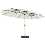 Outsunny Sombrilla Doble de Jardín 4,6x2,6 m con 48 Luces LED Base Incluida Manivela Sacos de Arena Anti-UV Crema