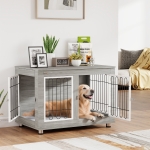 PawHut Dog Crate Furniture, Dog Cage End Table. with Soft Cushion, Double Door, for Medium/Large Dogs, Grey