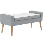 HOMCOM Banco de Armazenamento Estofado em Linho com Tampa Abatível e Pés de Madeira 120x45x54 cm Cinza Claro