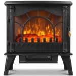 HOMCOM 3-Sided Glass Electric Fire Fan Heater, Electric Fireplace Stove Freestanding Log Burner with Flame Effect, Black