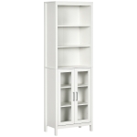 kleankin Armário Alto de Casa de Banho com 2 Portas de Vidro e 3 Prateleiras Armário Auxiliar Estilo Moderno 53x30x162cm Branco