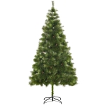 HOMCOM Künstlicher Weihnachtsbaum 210 cm Haken-Weihnachtsbaum mit 505 Spitzen mit silbernen Akzenten Christbaum Weihnachtsdeko inkl. Metallständer für drinnen