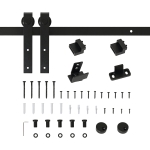 HOMCOM Ferragens para Porta Corredeira 200cm Kit de Acessórios para Porta Corredeira de Madeira com 2 Trilhos de Aço Carga Máxima 20 kg Preto