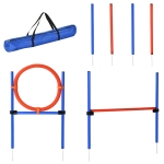 PawHut Agility Set Hunde, 3-teiliges Agility Ausrüstung mit Hürden, Slalomstangen, Springring, Aufbewahrungstasche, Steckhürdenset für Hundetraining, Trainingsset für Hunde Blau+Rot
