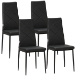 HOMCOM Conjunto de 4 Cadeiras de Sala de Jantar Estofadas em Couro Sintético com Encosto Alto e Pés de Aço 41x50x97cm Preto