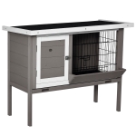 PawHut Coelheira de Madeira Exterior Gaiola Elevada para Coelhos Cobaias Animais Pequenos com Teto Asfáltico Abatível Comedouro Bandejas Removíveis e 2 Portas 91x46x71cm Cinza