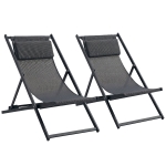Outsunny Conjunto de 2 Espreguiçadeiras Dobráveis de Alumínio com Encosto Ajustável em 5 Posições e Apoio de Cabeça 60x100x85 cm Cinzento