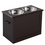PawHut Futterstation, 2 Fressnäpfe aus Edelstahl, versteckter Stauraum, 60 cm x 30 cm x 41 cm, Schwarz + Silber