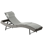 Outsunny Chaise longue en résine tressé, bain de soleil avec dossier réglable 5 positions et appui-tête, 198 x 61 x 44 cm, gris