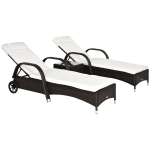 Outsunny 3er-Sonnenliegen-Set, 2x Gartenliege mit Beistelltisch, inkl. Liegeauflagen, Polyrattan, Braun+Cremeweiß