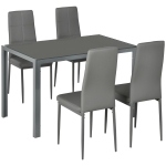 HOMCOM Conjunto de Sala de Jantar 5 Peças com Mesa Retangular de Vidro Temperado e 4 Cadeiras em PU Cinzento