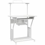 HOMCOM Secretária para Computador com Rodas, Bandeja para Teclado, Suporte para CPU e Prateleiras 80x50x130 cm Branco