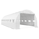 Outsunny Serre de jardin tunnel 24m² 8L x 3l x 2H m - 16 fenêtres, Porte zippée enroulable acier galvanisé, bâche PE, Blanc