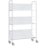 HOMCOM Cărucior Portalibri Modern pe 3 Niveluri cu Roți Pivotante pentru Cărți și Reviste, 69x26x108 cm, Alb