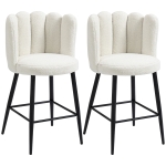 HOMCOM Lot de 2 chaises hautes tabourets de bar avec repose-pieds acier tissu effet laine bouclée hauteur 65 cm crème noir