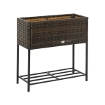Outsunny Hochbeet, Blumenkasten, tiefe Ablage, Metallrahmen/Polyrattan, 70 x 30 x 70 cm, Braun/Schwarz