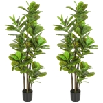 HOMCOM Lot de 2 plantes artificielles intérieures 150 cm, fausse plante à figuier lyre avec pot en ciment, vert
