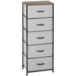 HOMCOM Kommode mit 5 Schubladen aus Stoff Aufbewahrungsschrank mit Griffen 45 x 30 x 116 cm Grau
