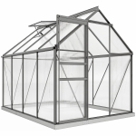 Outsunny Serre de jardin en polycarbonate 4,8 m²avec fondation, lucarne réglable, porte coulissante 1,9x2,53x1,99m transparent