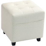 HOMCOM Repose pied salon, ottoman, siège rembourré capitonné en tissu aspect lin avec poche latérale, 35 x 35 x 35 cm, crème