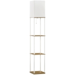 HOMCOM Standleuchte, Deckenfluter, mit Regalen, Metallrahmen, Stoffschirm, 26x26x159cm, Weiß/Braun