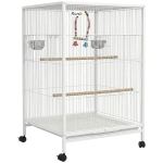 PawHut Gaiola para Pássaros com Rodas Poleiros Baloiço Bandeja Removível e Tigelas de Aço Inoxidável 48x46x78 cm Branco