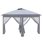 Outsunny 3,3 x 3,3 m Faltpavillon mit LED-Beleuchtung, Meshvorhänge, Tragetasche, Grau