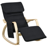HOMCOM Cadeira de Baloiço com Apoio de Pés Ajustável em 5 Posições, Bolso Lateral, Braços em Madeira e Apoio de Cabeça, Preto